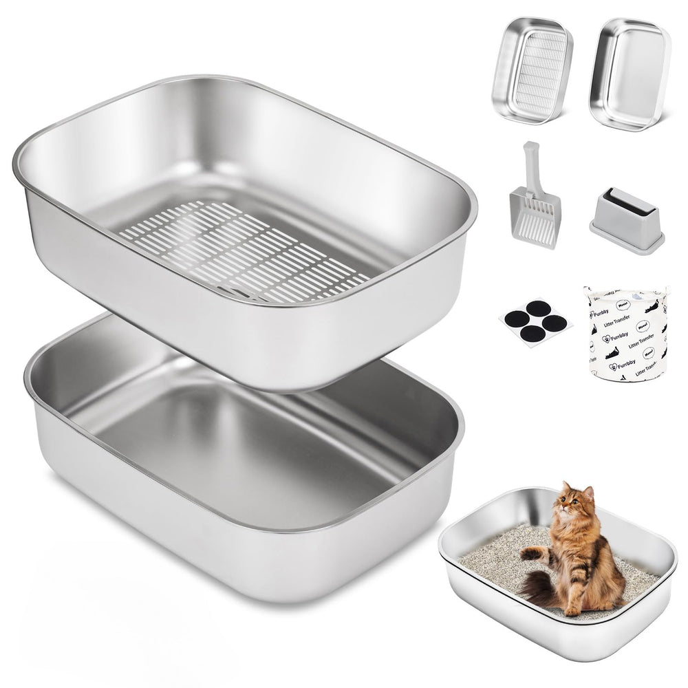 DOWANQO stainless steel litter box with open top for easy access and reduced anxiety