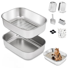 DOWANQO stainless steel litter box with open top for easy access and reduced anxiety