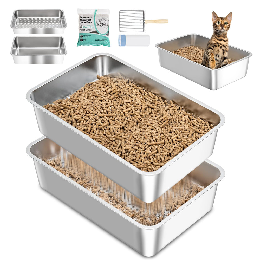 Dowanoqo stainless-steel sifting litter box top view highlights durability and easy cleanup