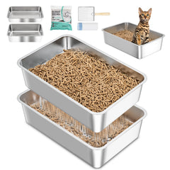 Dowanoqo stainless-steel sifting litter box top view highlights durability and easy cleanup