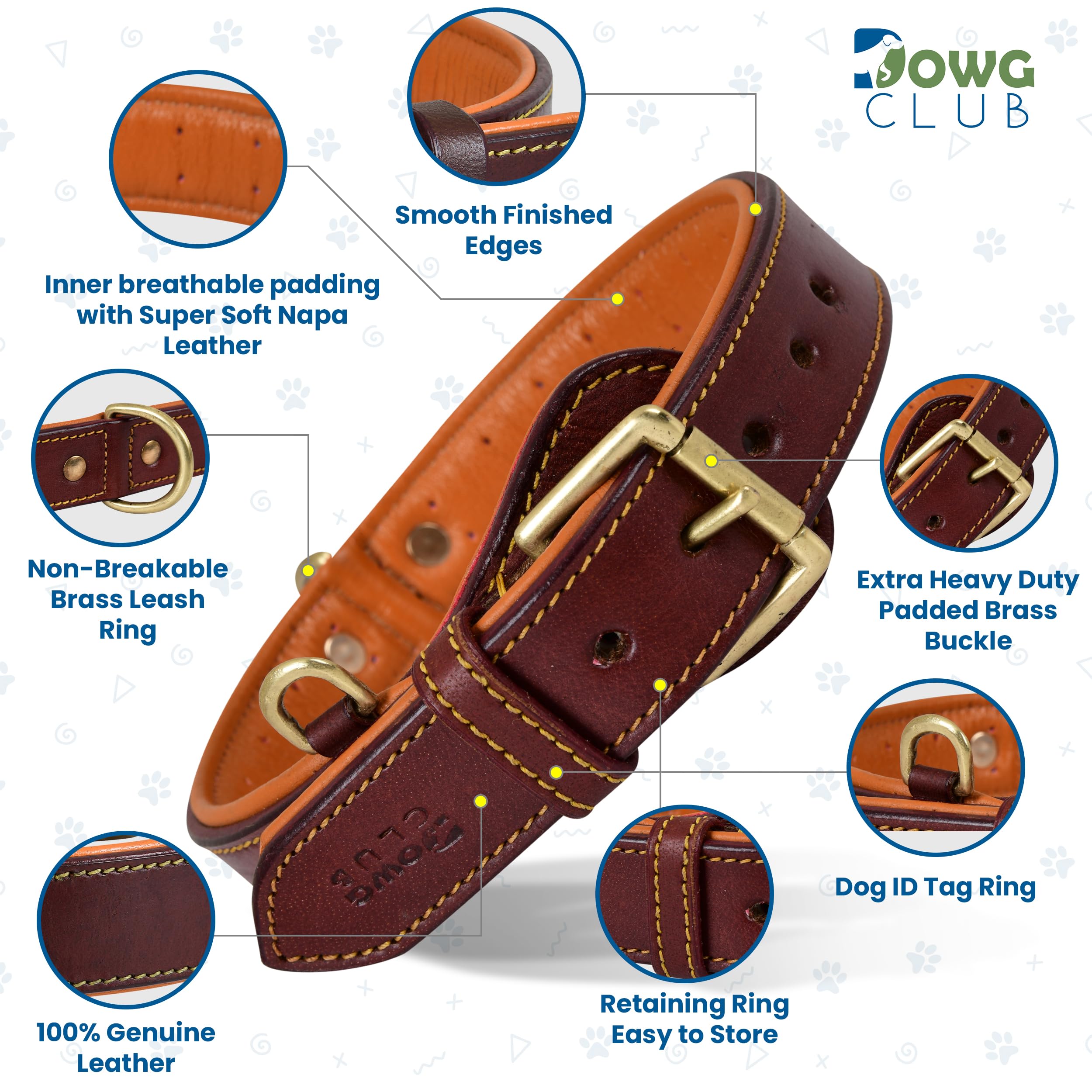 DowgClub padded buckle detail reduces neck rubbing during wear