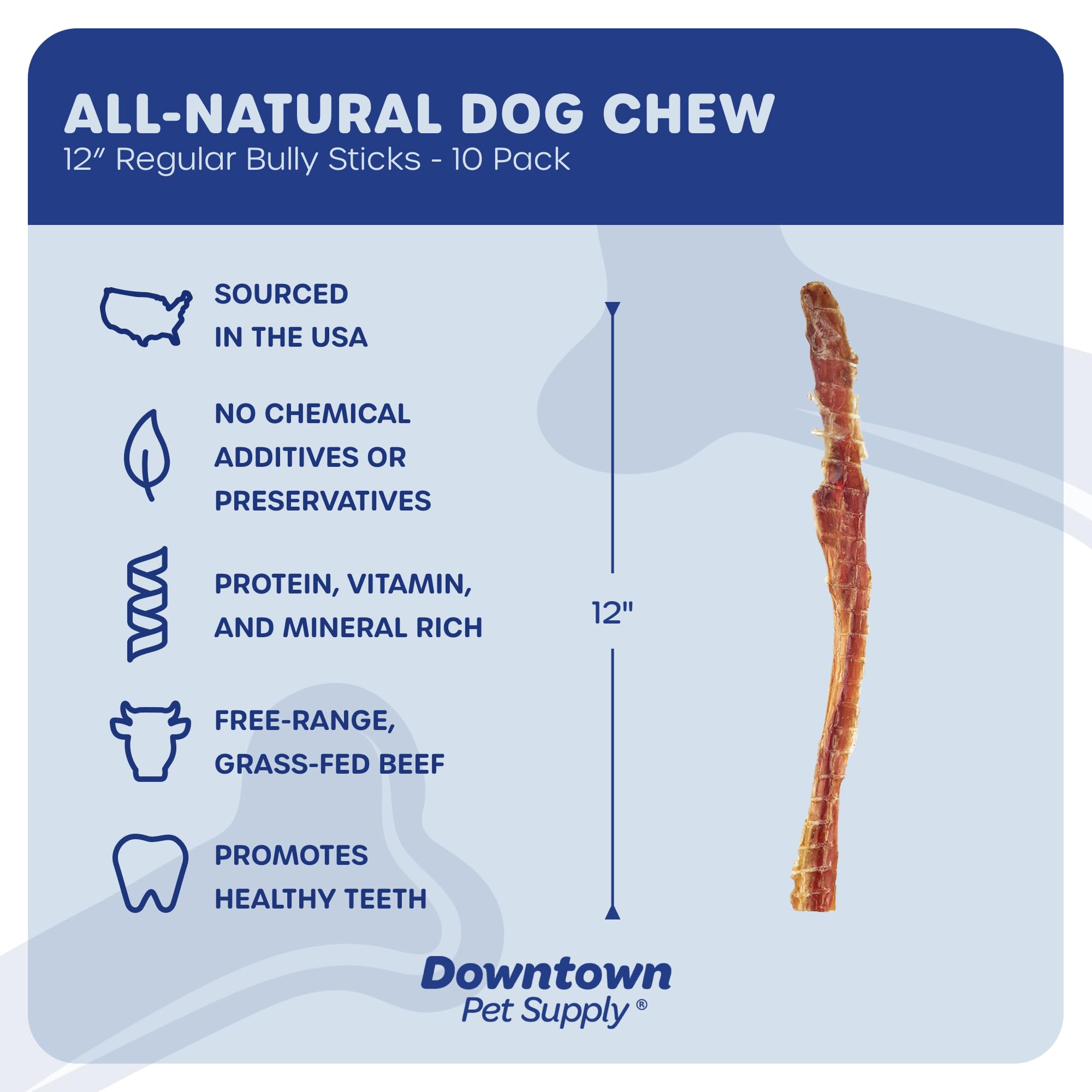 Downtown Pet Supply bully stick rawhide-free chew promotes safe, long-lasting entertainment.