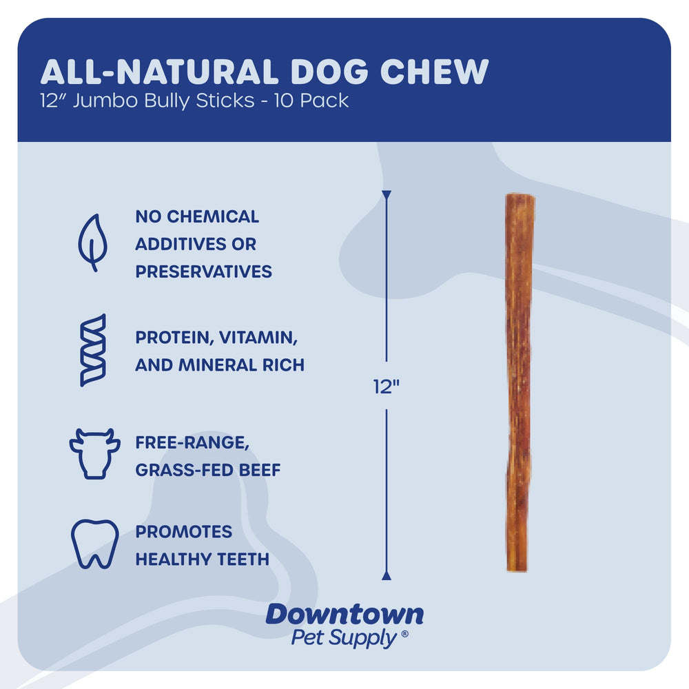 Downtown Pet Supply jumbo bully stick rawhide-free pack view for safe chew