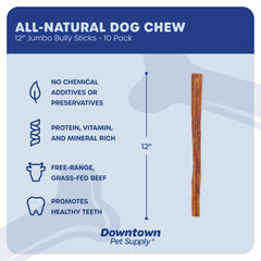 Downtown Pet Supply jumbo bully stick rawhide-free pack view for safe chew