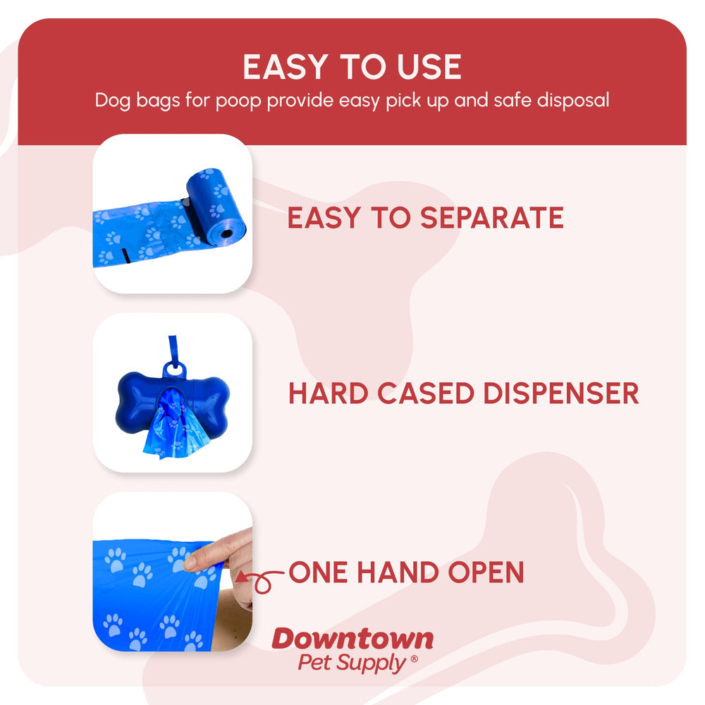 Downtown Pet Supply leak-proof bags 12.5x8.5 inches protect hands and pockets.