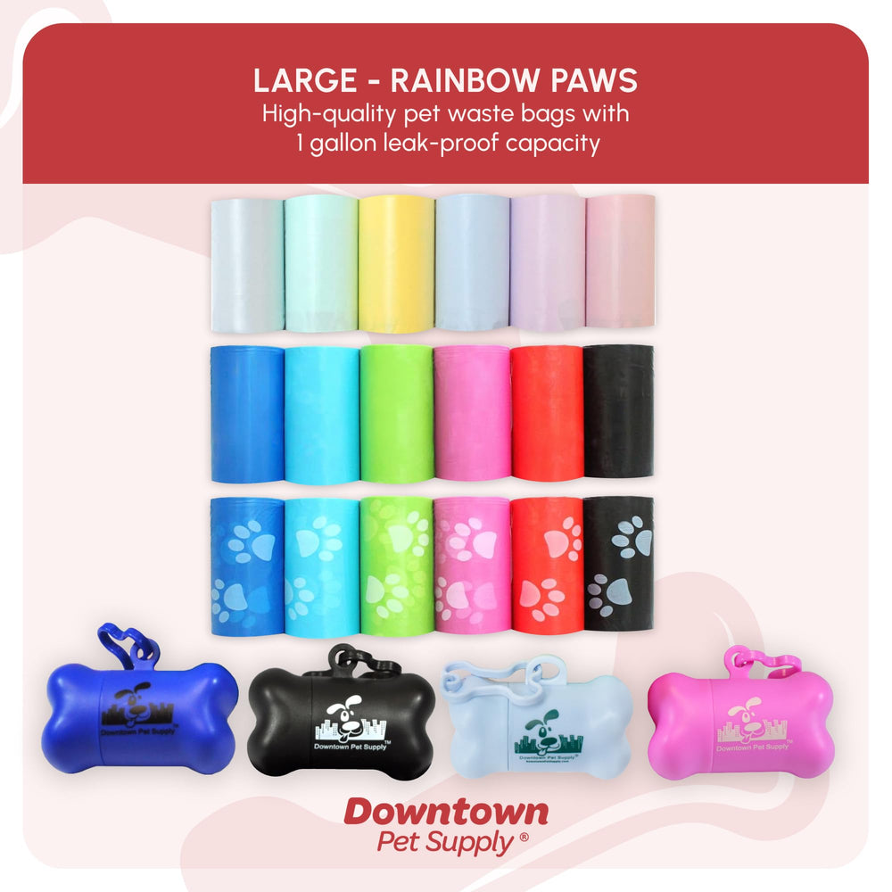 Downtown Pet Supply leash-clip compatible dispenser keeps bags ready for quick pickups.