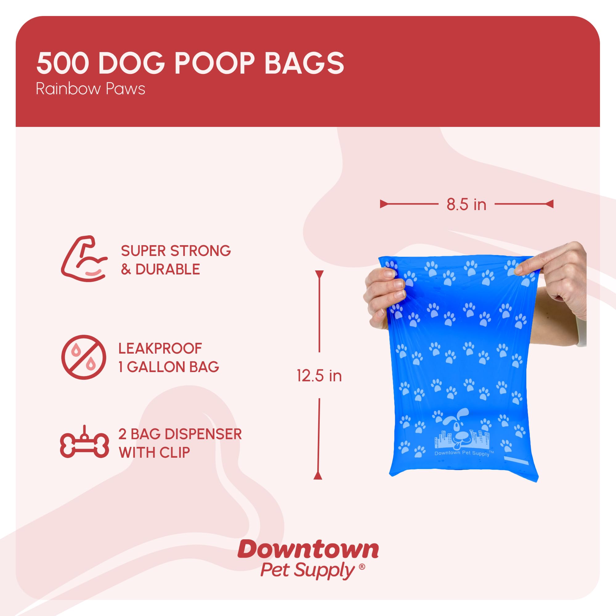Downtown Pet Supply one-hand tear perforations enable easy bag separation during walks.