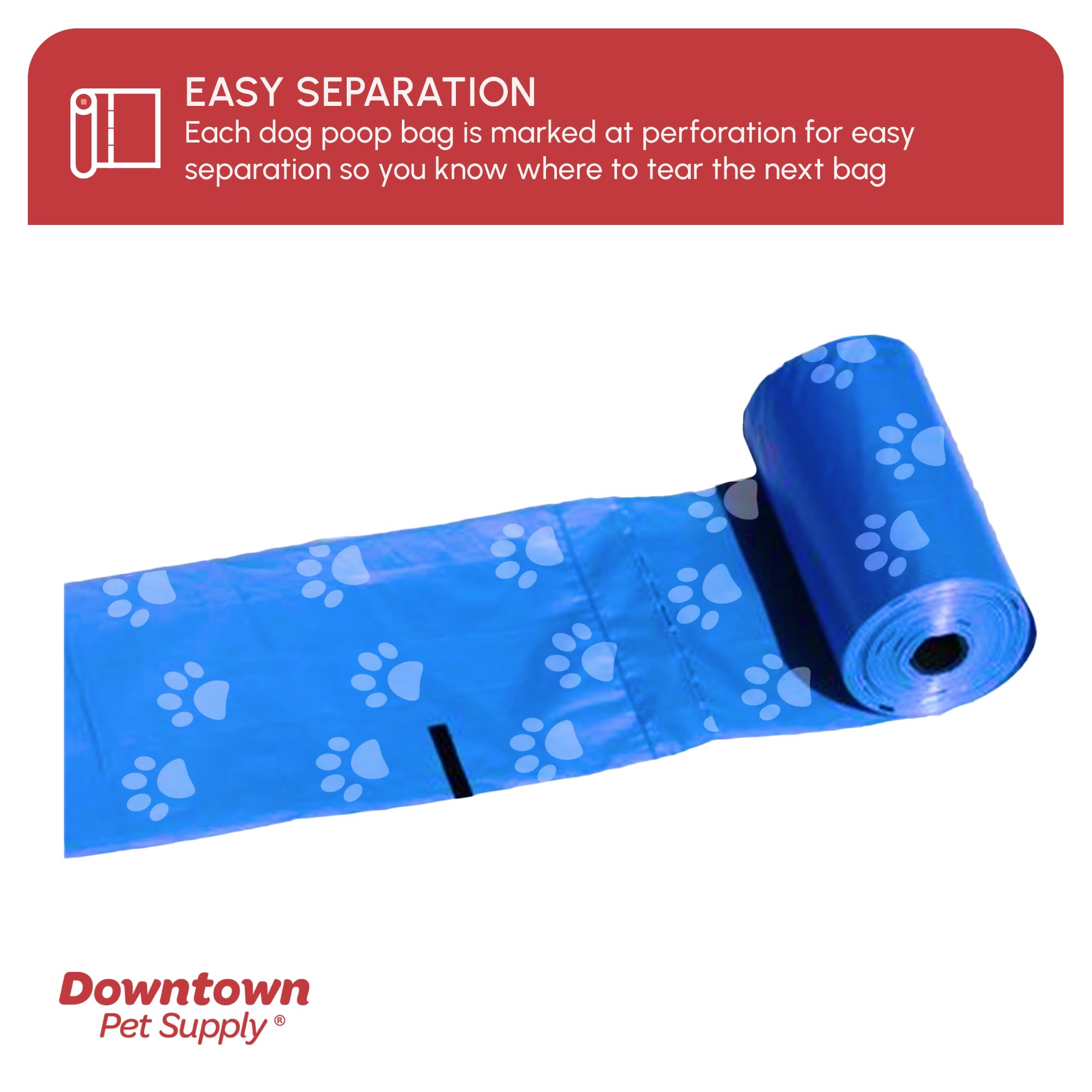 Downtown Pet Supply Rainbow color bags with paw prints for visibility.