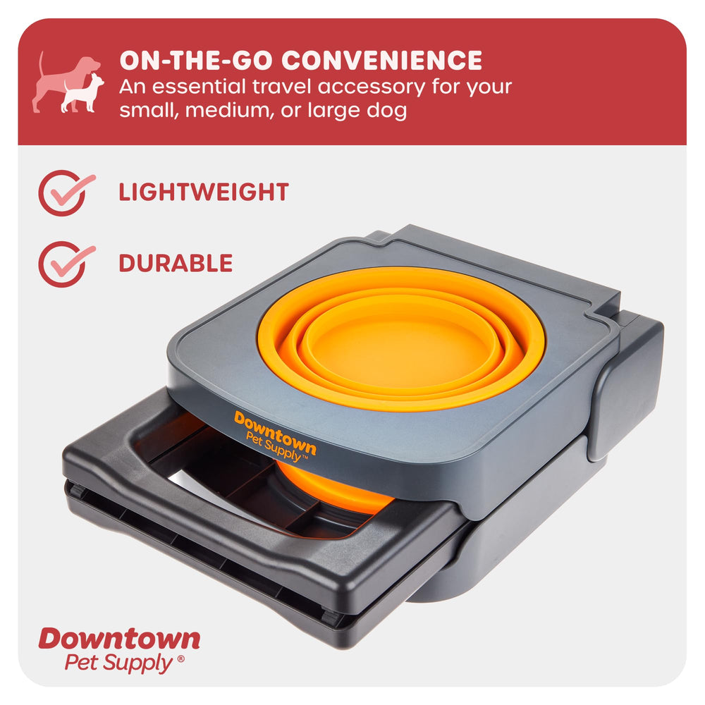 Downtown Pet Supply raised dog bowl lightweight materials for easy portability.