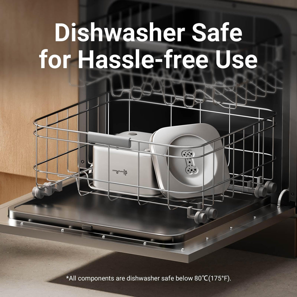 DownyPaws Dishwasher-safe label indicates easy cleaning after meals