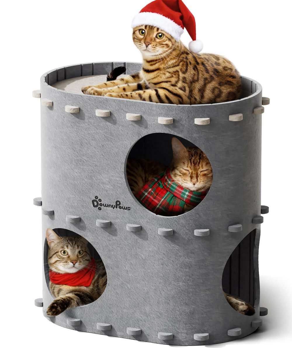 DownyPaws castle cat-house 2-storey bed offers secure multi-cat play