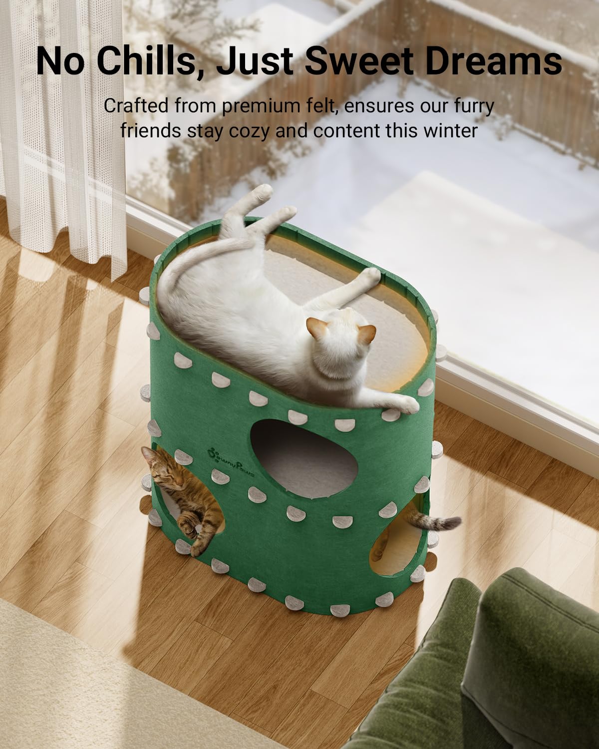 DownyPaws Castle Cat House bottom openings for interactive play