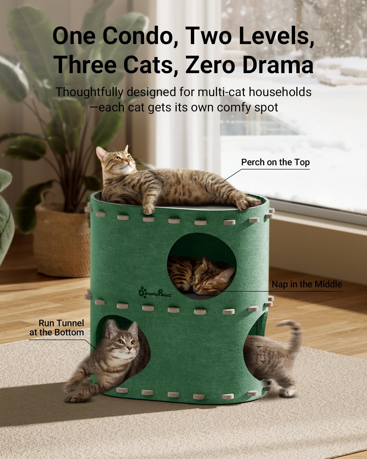 DownyPaws Castle Cat House forest interior with perches for climbing