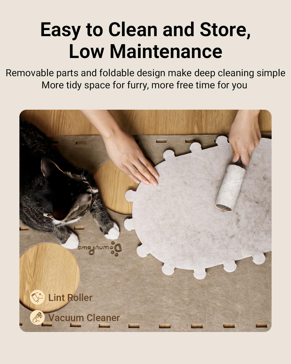 DownyPaws cat house neutral-tone design—subtle styling that fits any room.