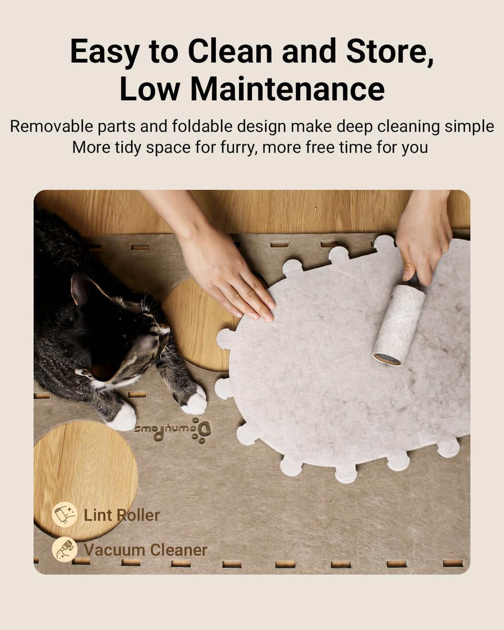 DownyPaws cat house neutral-tone design—subtle styling that fits any room.