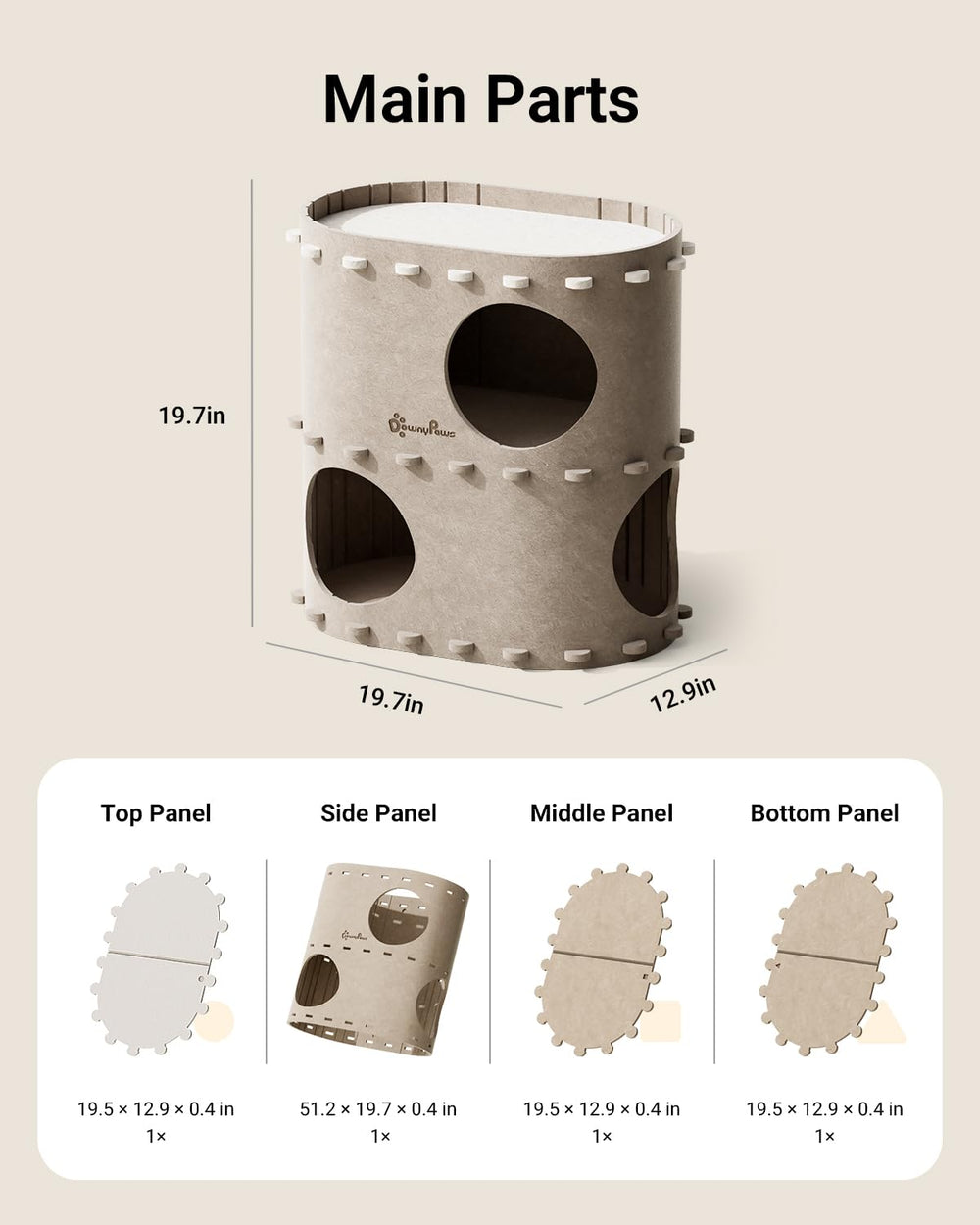 DownyPaws cat house 22-lb capacity—supports lively kittens and heavier loungers.
