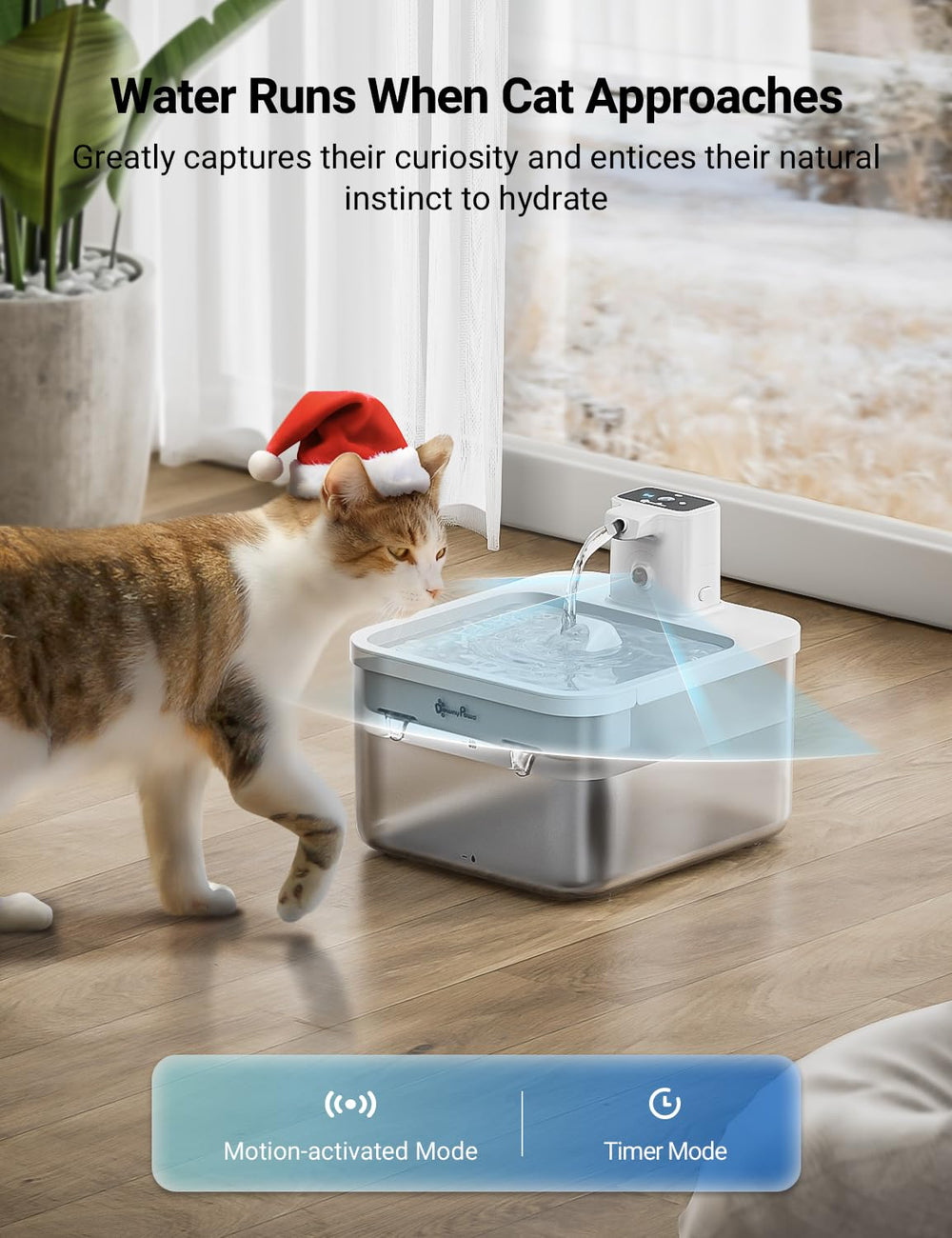 Cordless design minimizes cord hazards for safe pet hydration setup