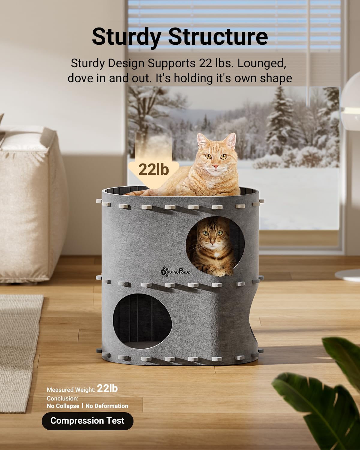 DownyPaws durable felt cat house delivers skin-friendly comfort year-round