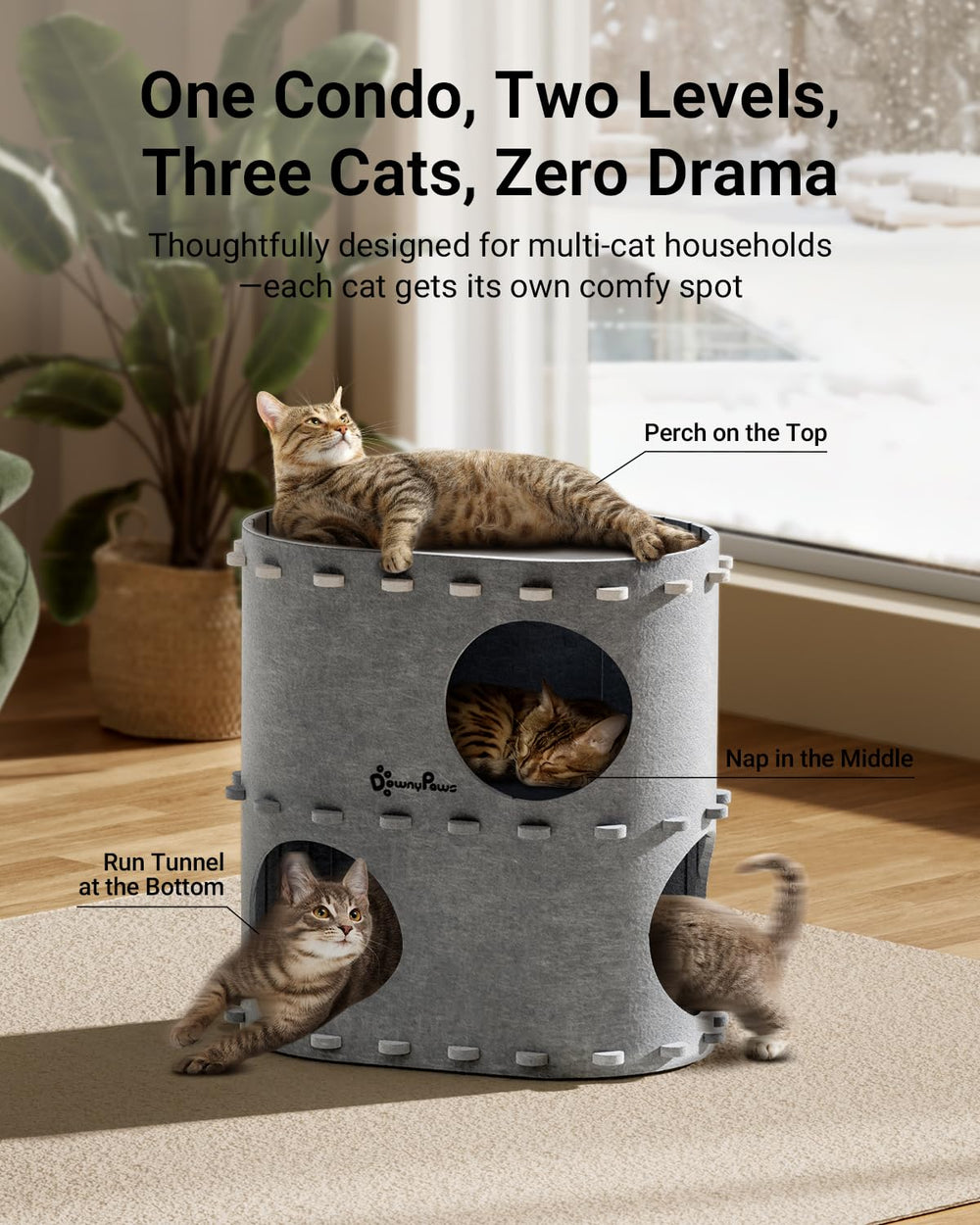 DownyPaws felt cat tunnel bed condo provides cozy hiding and nap space