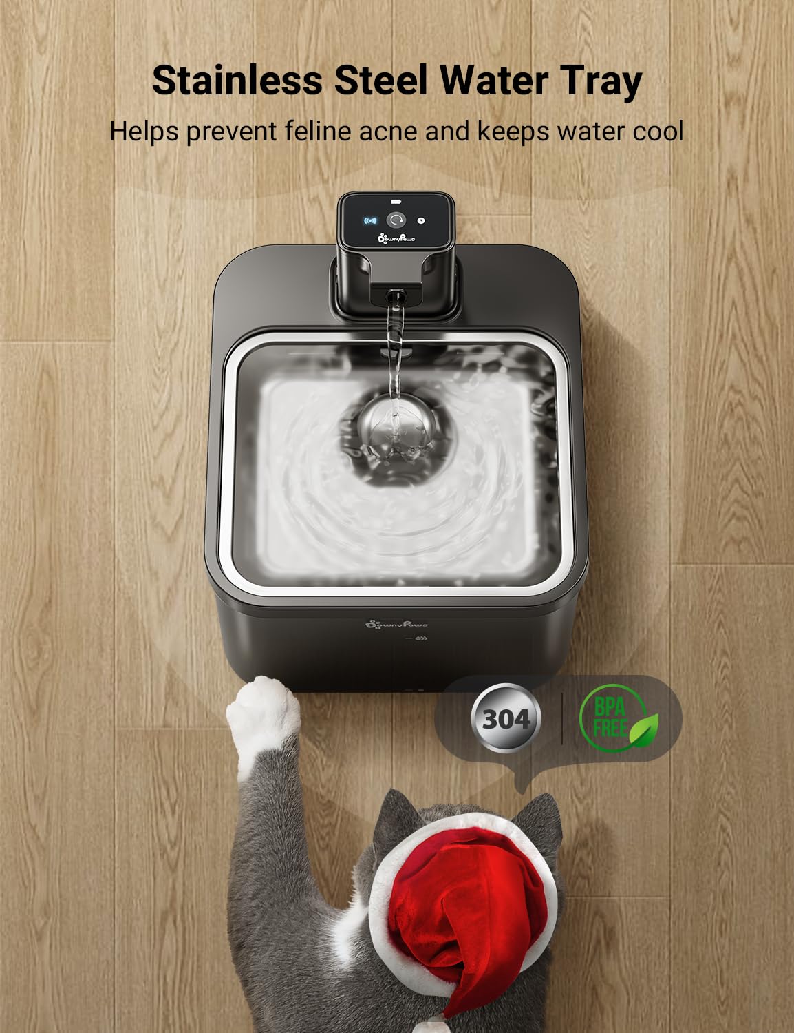DownyPaws filtration-system close-up shows five-layer filtration for cleaner water.