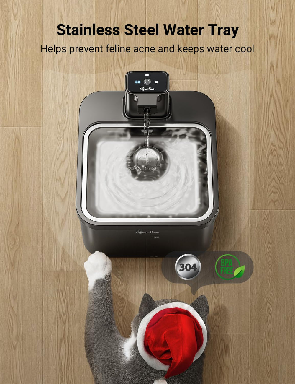 DownyPaws filtration-system close-up shows five-layer filtration for cleaner water.