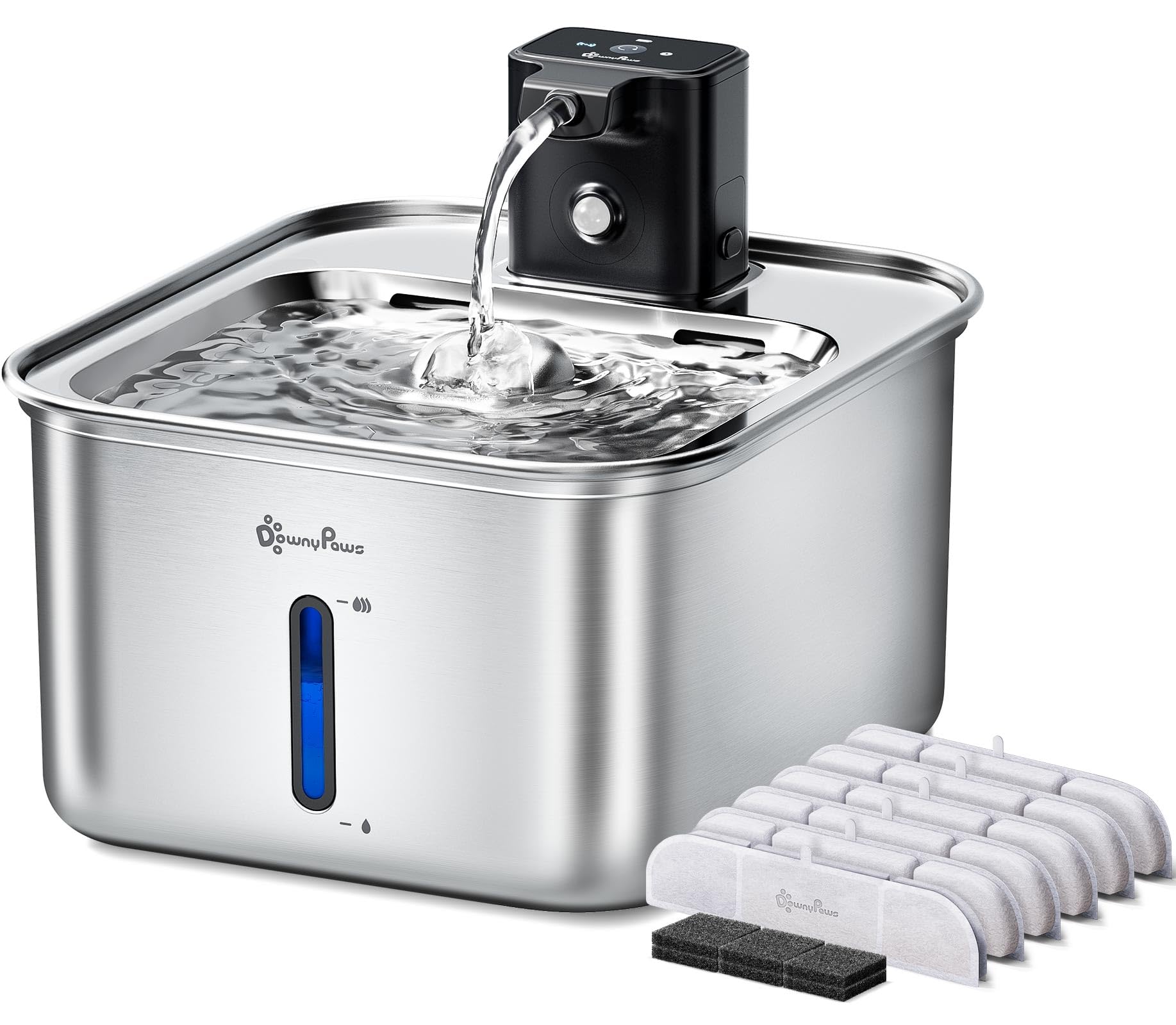 DownyPaws FurSink front view in stainless steel promotes hydration.