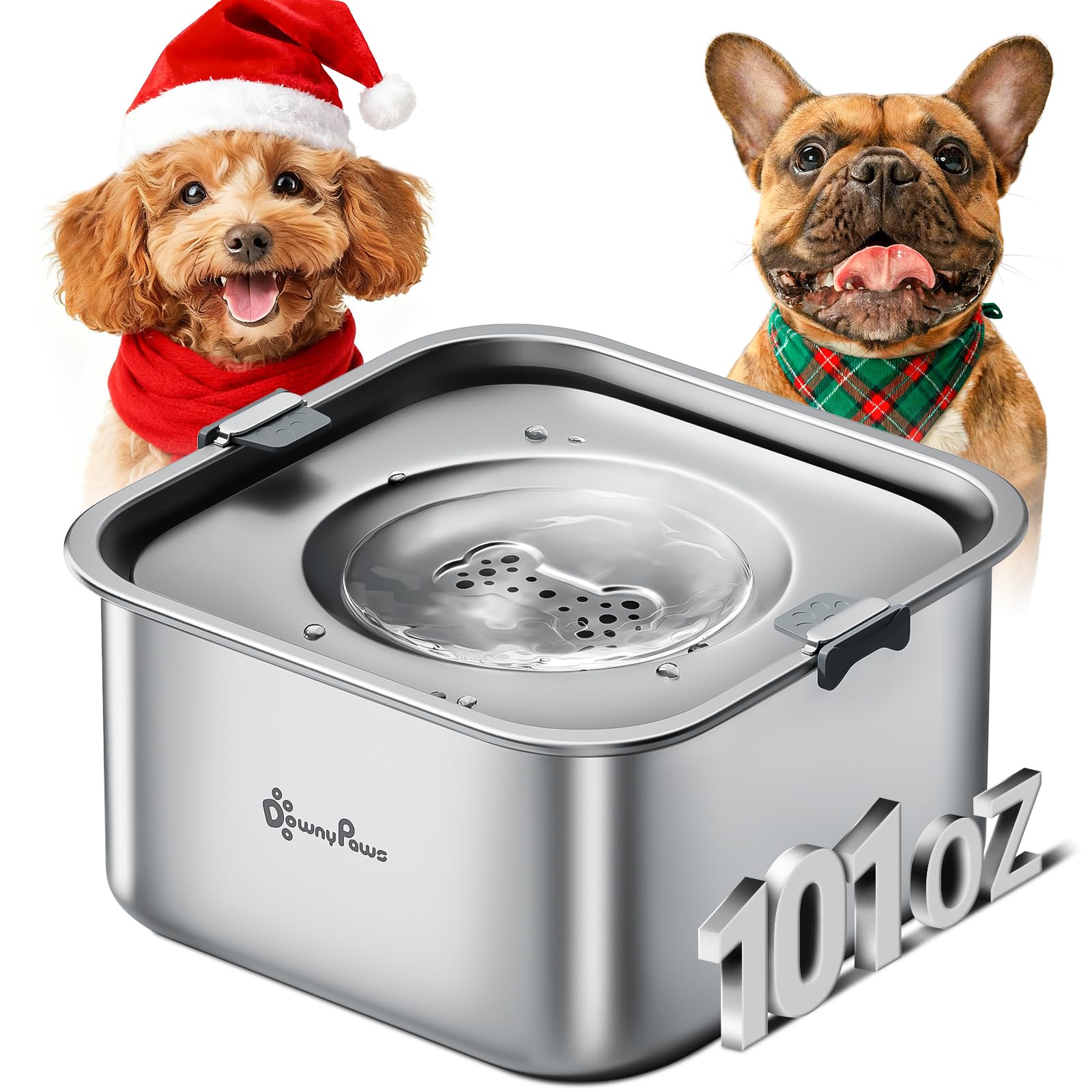 DownyPaws No Spill Bowl full view highlights spill-free hydration on busy floors