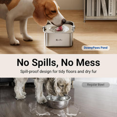 DownyPaws No Spill Bowl side profile shows compact footprint for cars and travel