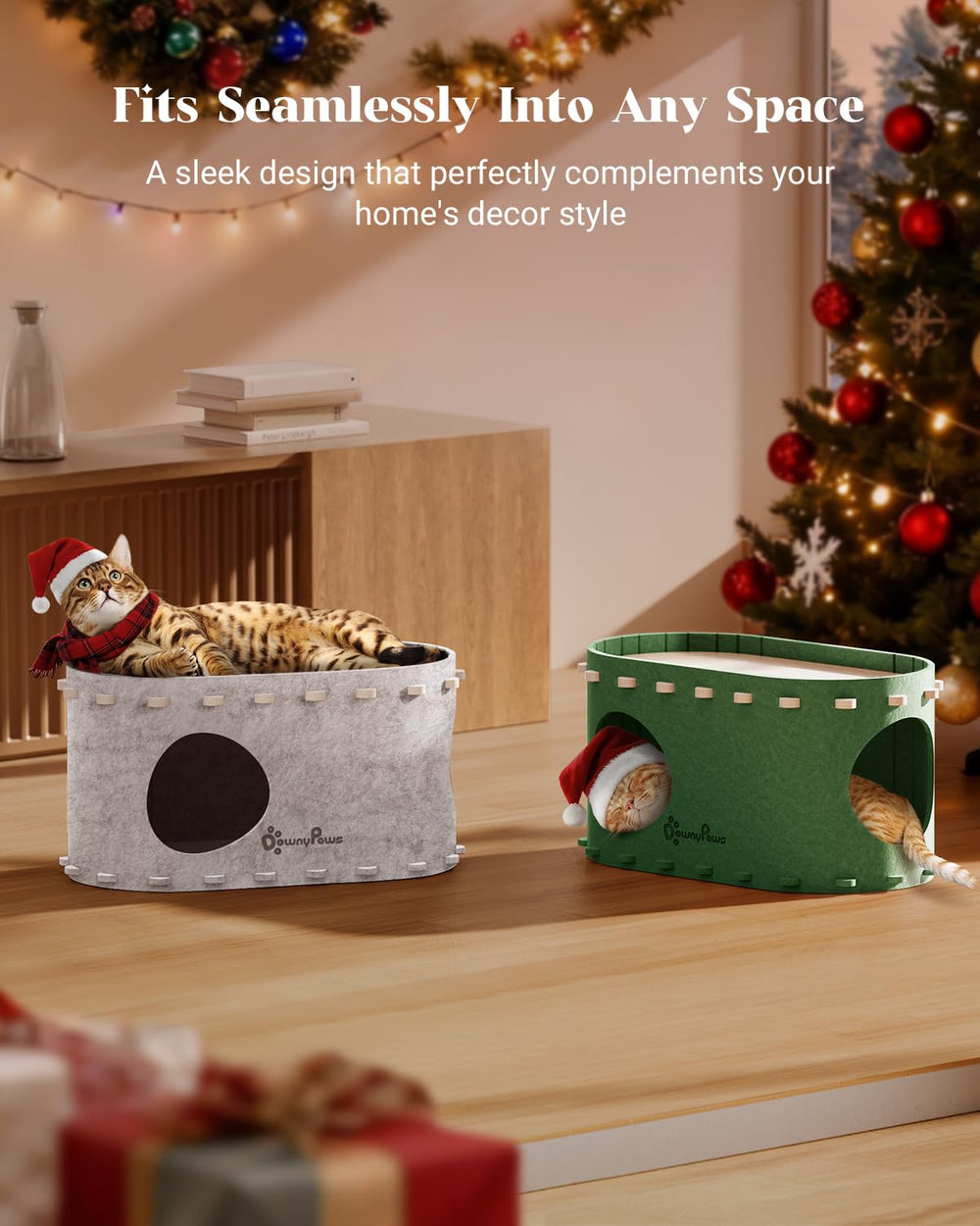 DownyPaws PeekaPurr hard-wearing felt closeup; claw-resistant texture for gentle scratching.