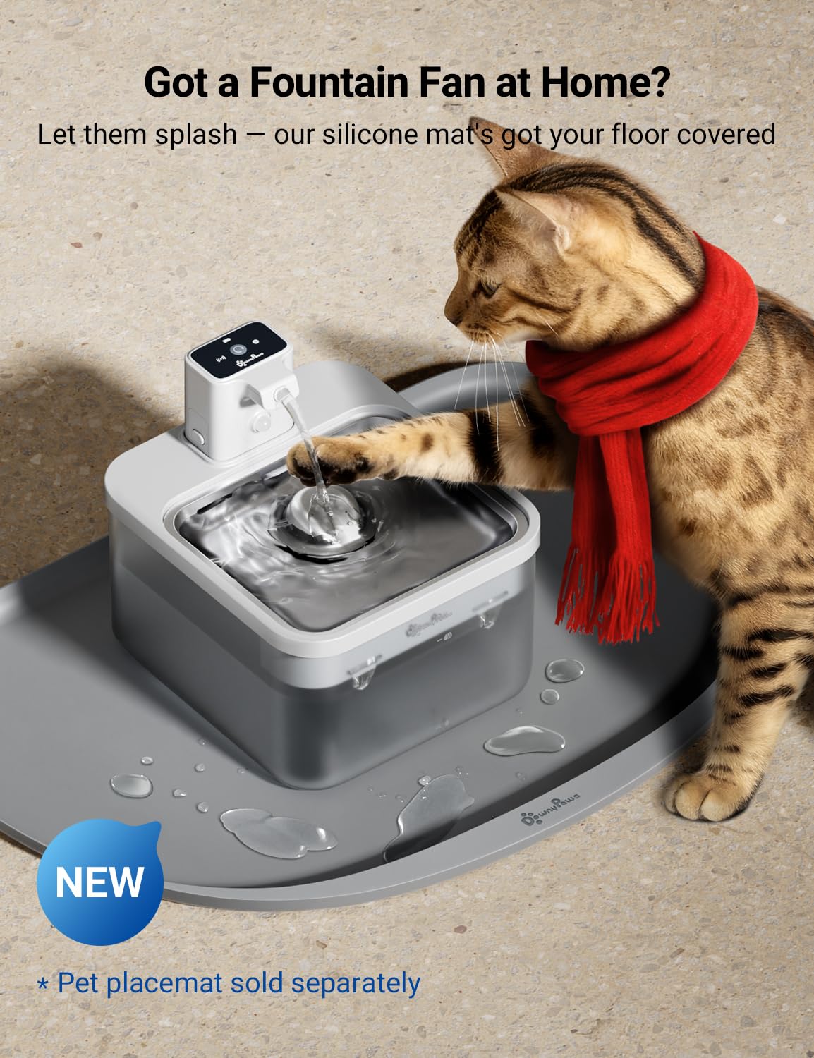 DownyPaws water fountain 84oz capacity illustration for long-lasting hydration