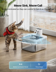 DownyPaws water fountain battery compartment open showing easy recharge
