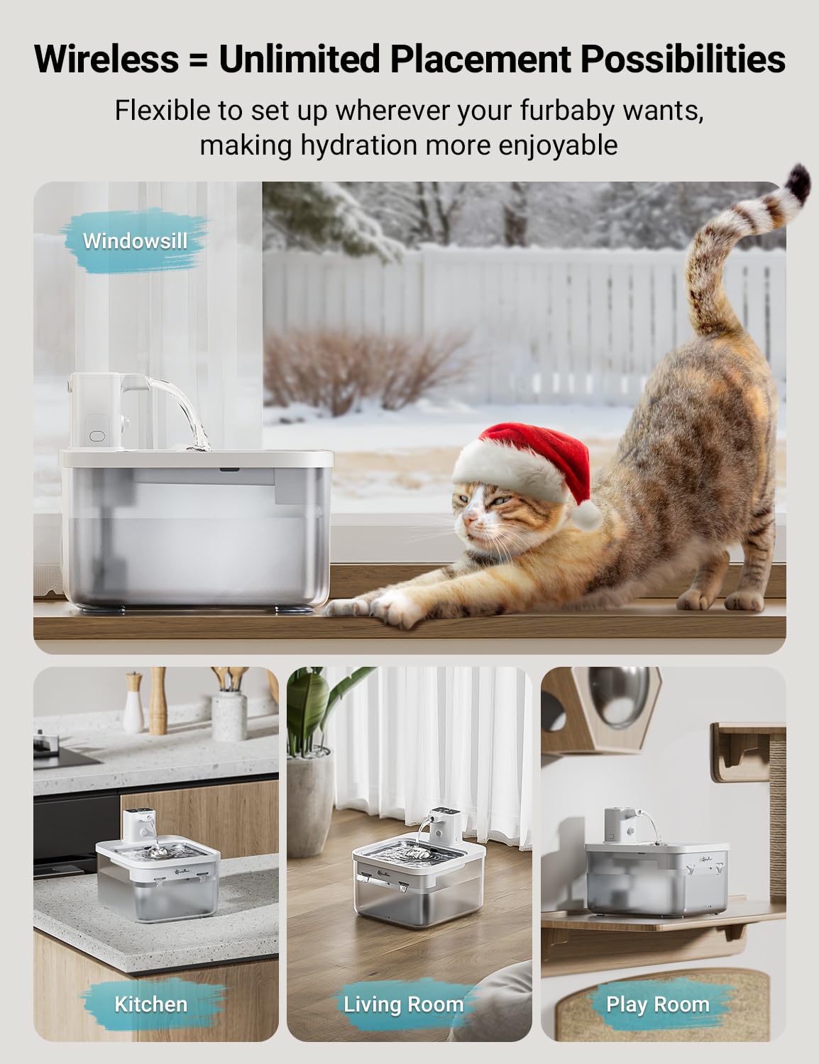 DownyPaws water fountain stainless-steel spout detail highlights faucet-like flow