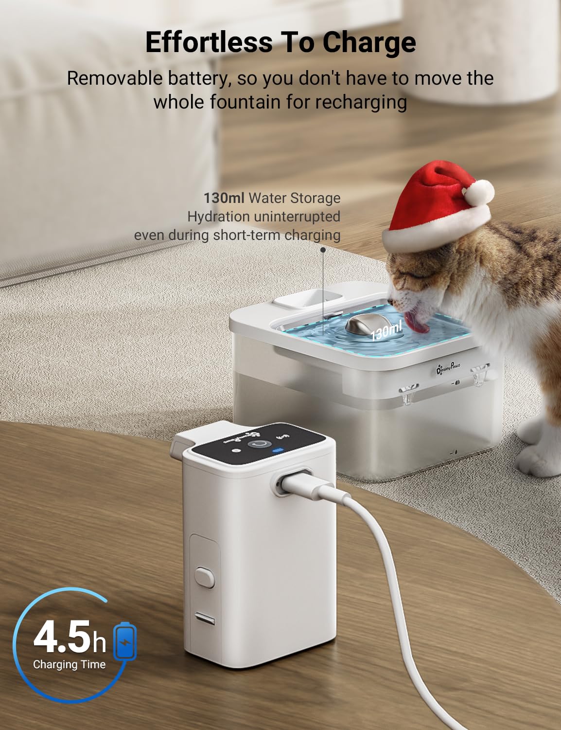 DownyPaws water fountain timer mode activation indicating regular water release