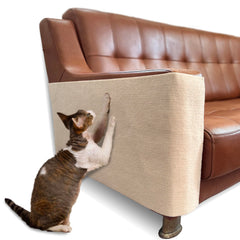 DOZZOPET self-adhesive cat scratch mat protecting a sofa corner.