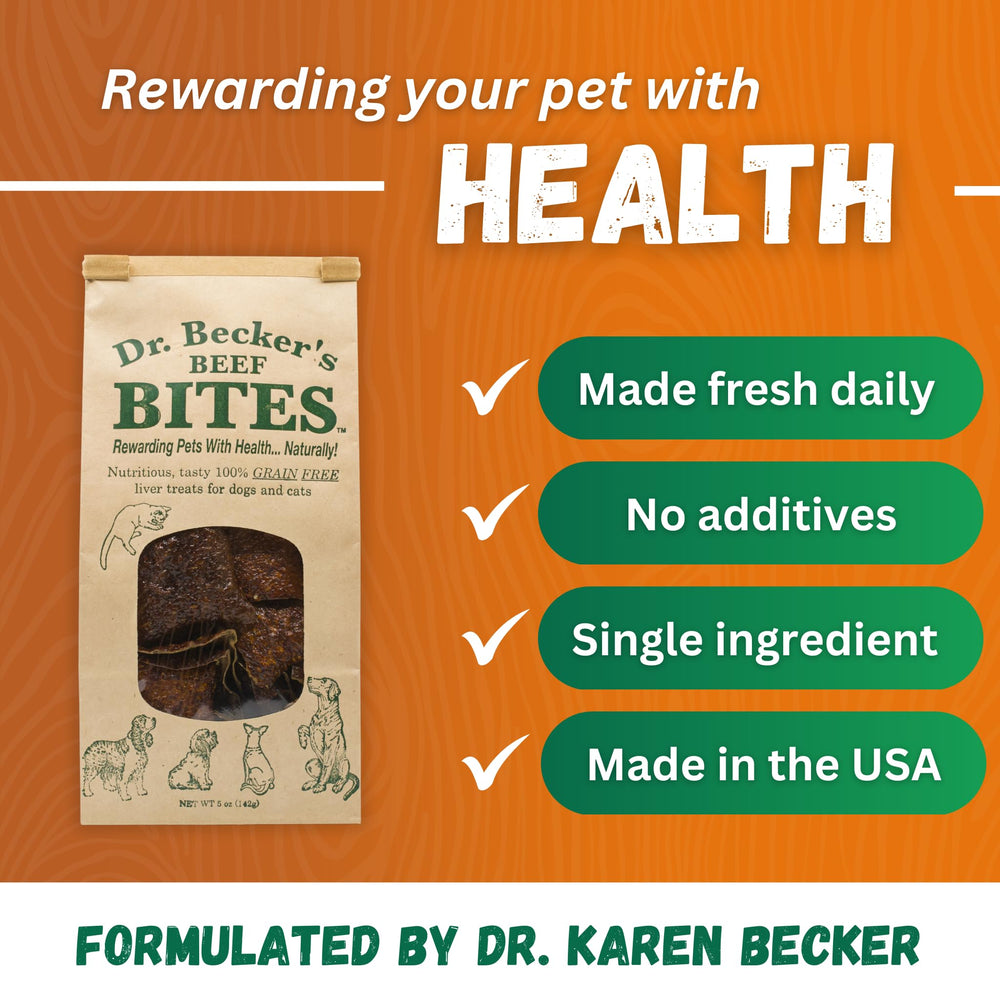 Dr. Becker's Beef Liver Treats with chip-like texture, easy to break.