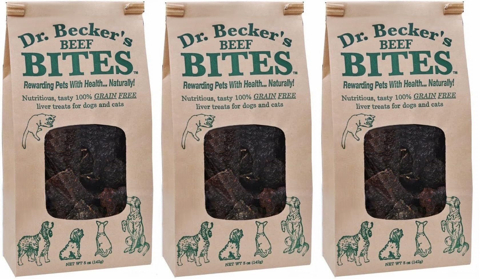 Dr. Becker's Original Beef Bites 3-pack packaging, perfect for training rewards.