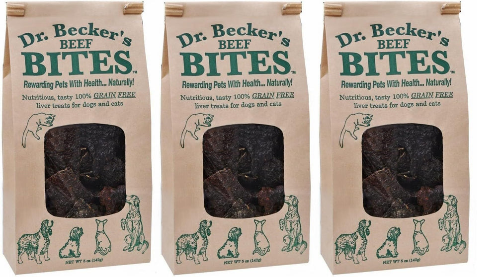 Dr. Becker's Original Beef Bites 3-pack packaging, perfect for training rewards.