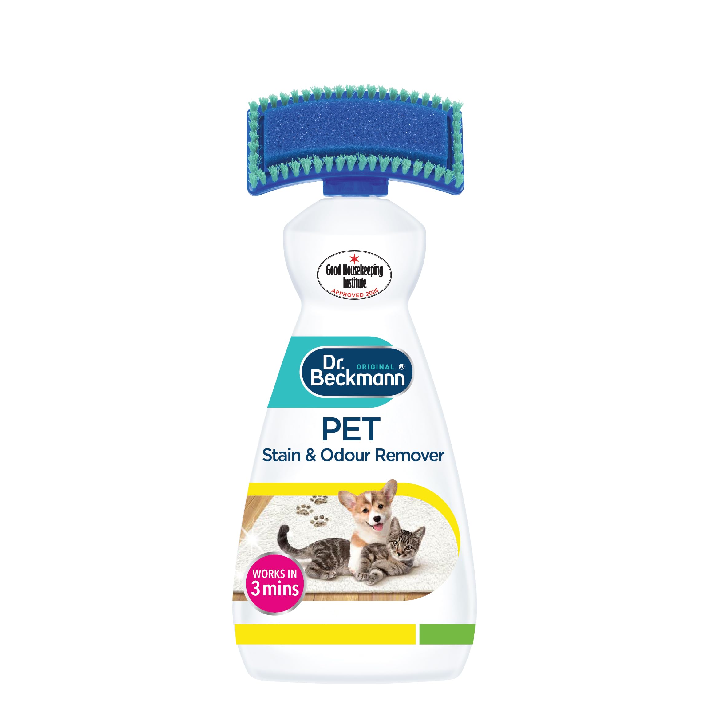Dr. Beckmann Pet Stain & Odour Remover bottle targets carpet stains