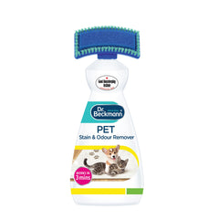 Dr. Beckmann Pet Stain & Odour Remover bottle targets carpet stains