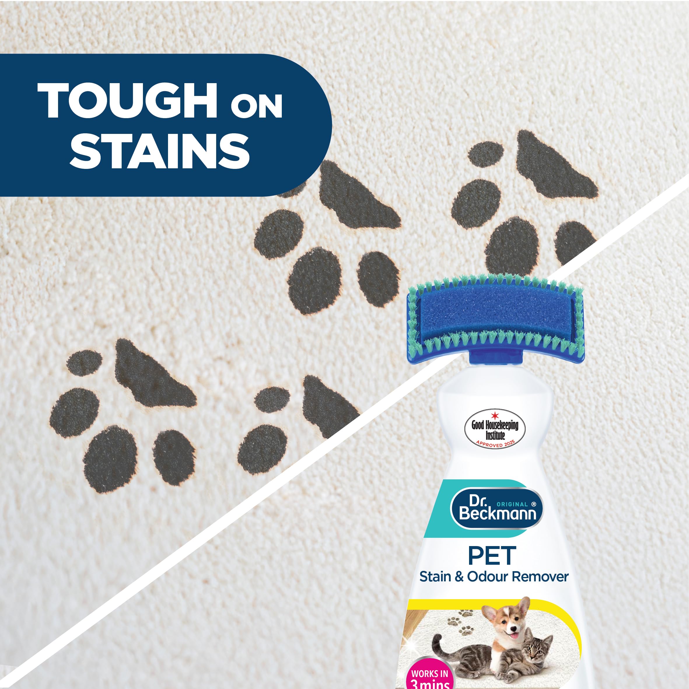 Dr. Beckmann Pet Stain & Odour Remover applied with damp cloth for removal