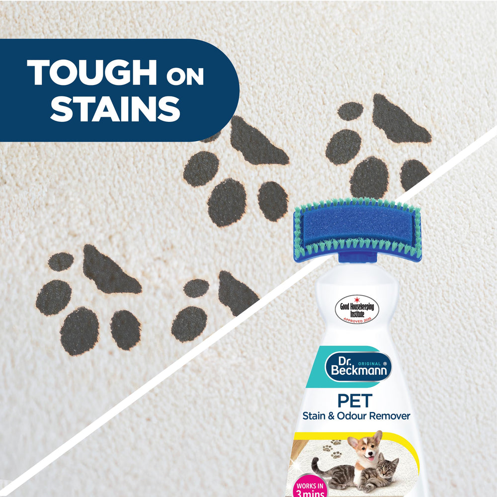 Dr. Beckmann Pet Stain & Odour Remover applied with damp cloth for removal