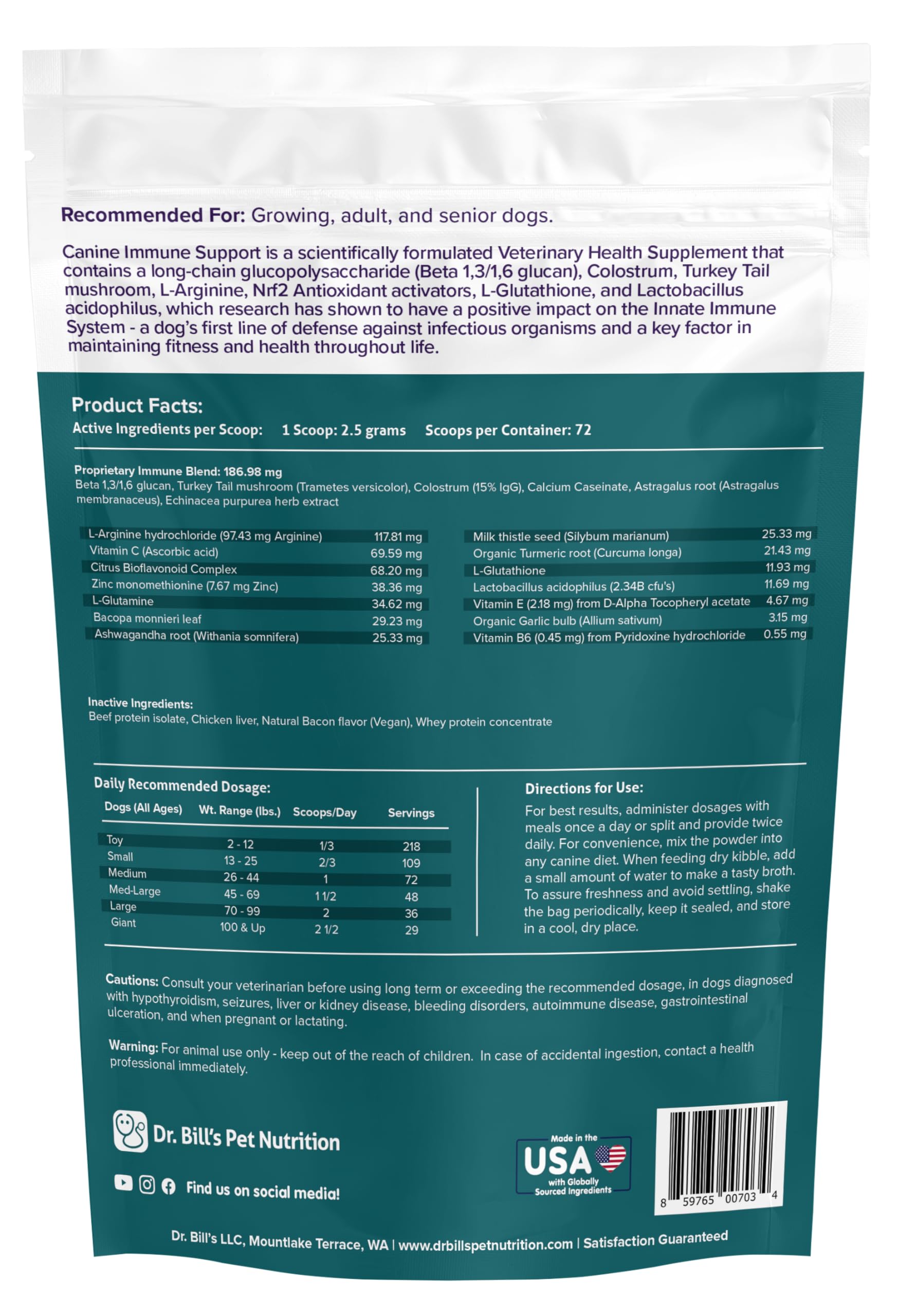 Dr. Bill’s Canine Immune Support colostrum closeup emphasizes immune nutrients