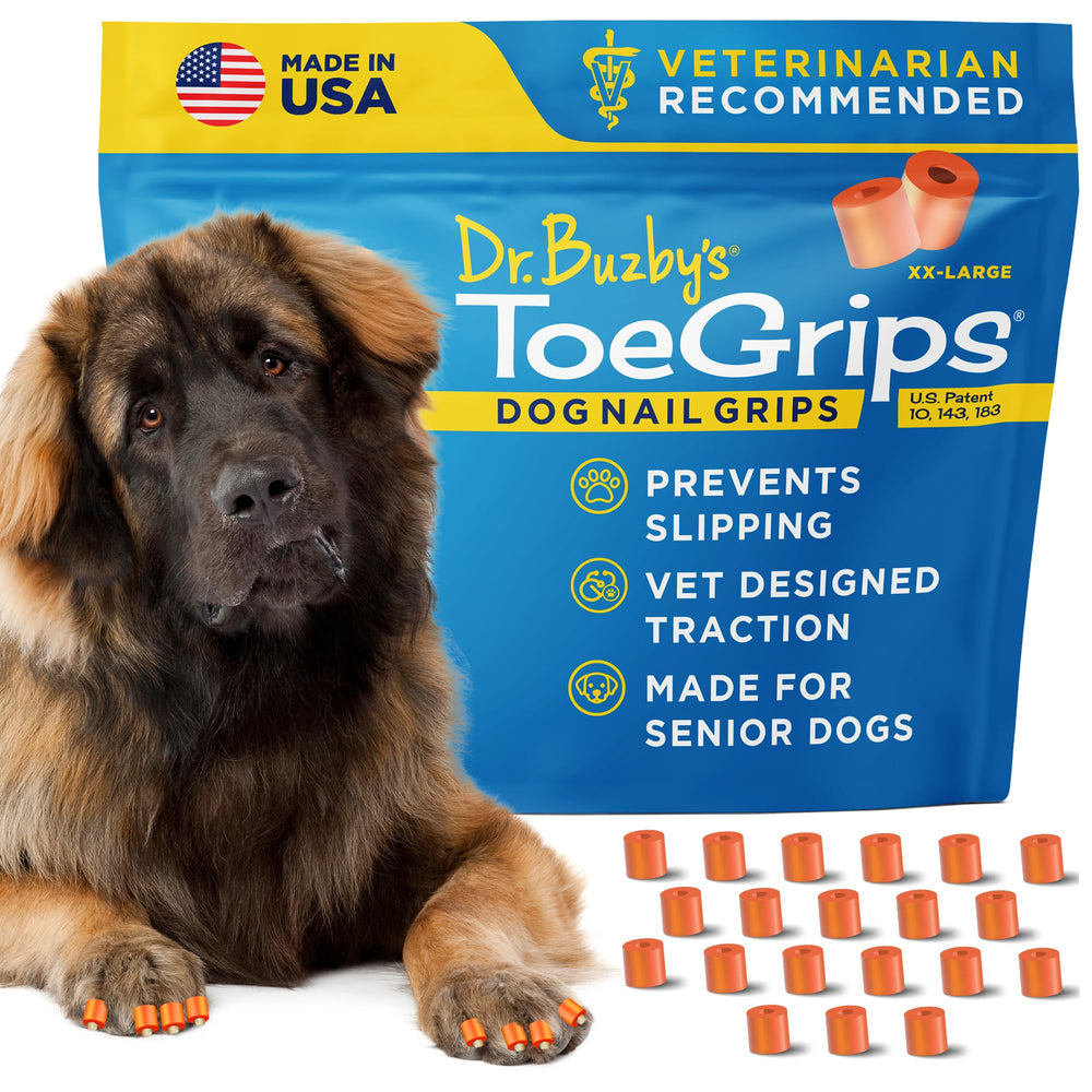 Dr. Buzby's packaging shows 20 toe grips ready to fit dogs.