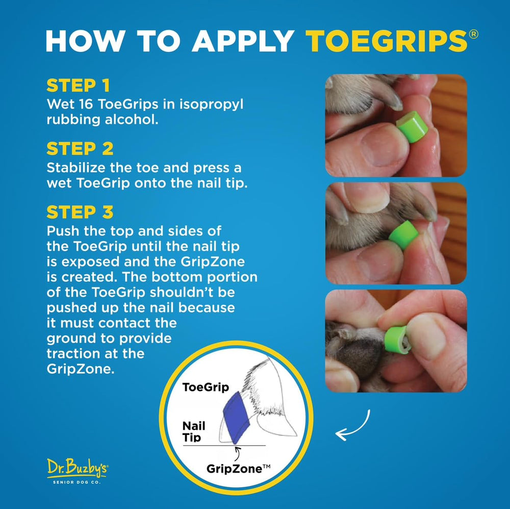 Dr. Buzby's ToeGrips size chart to find the right fit.