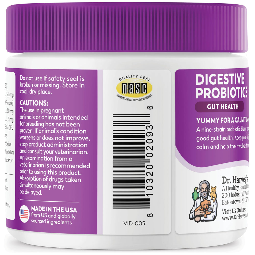 Dr. Harvey's Probiotic chews include digestive enzymes for smoother meals.