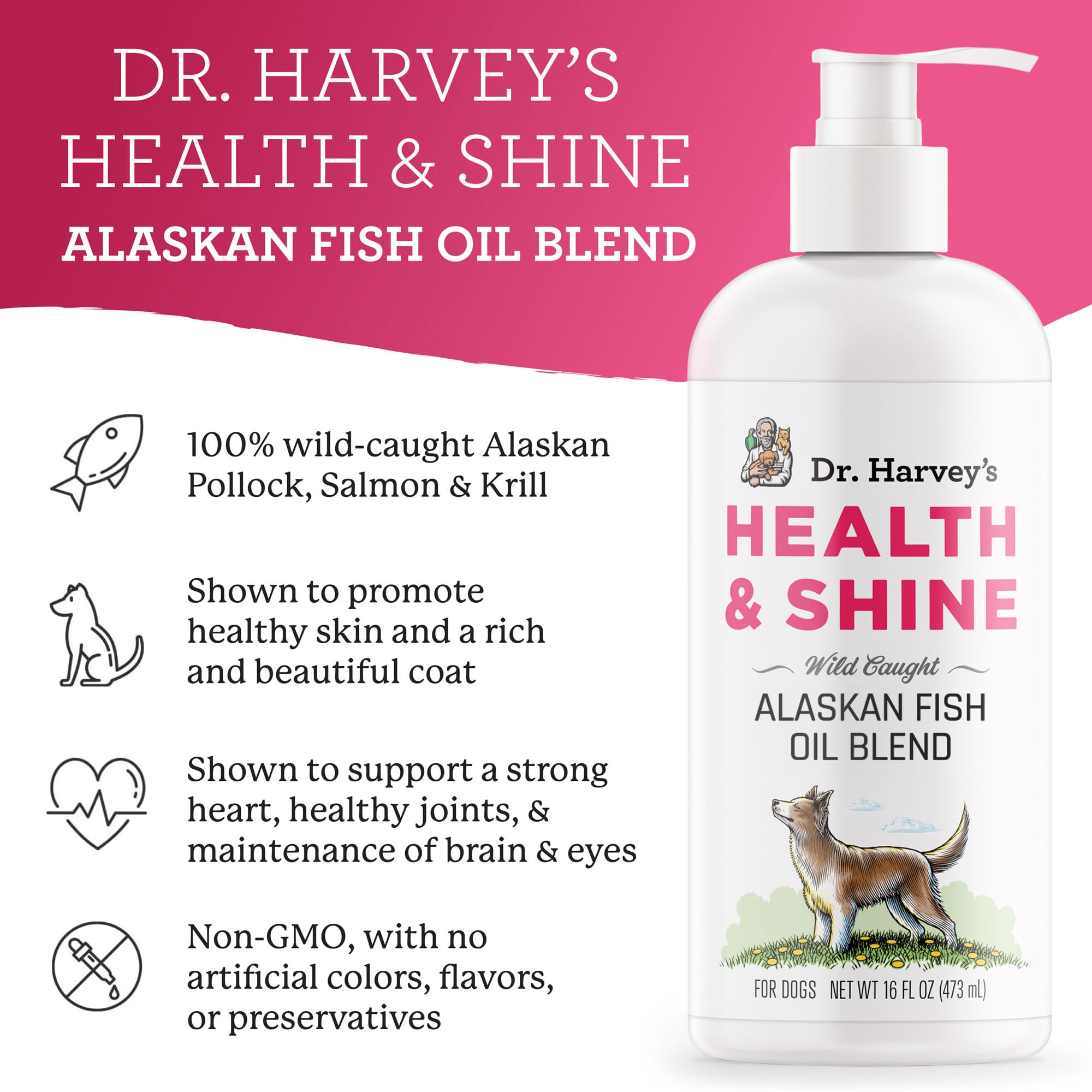 Dr. Harvey's fish oil pump-dispense image for mess-free daily dosing