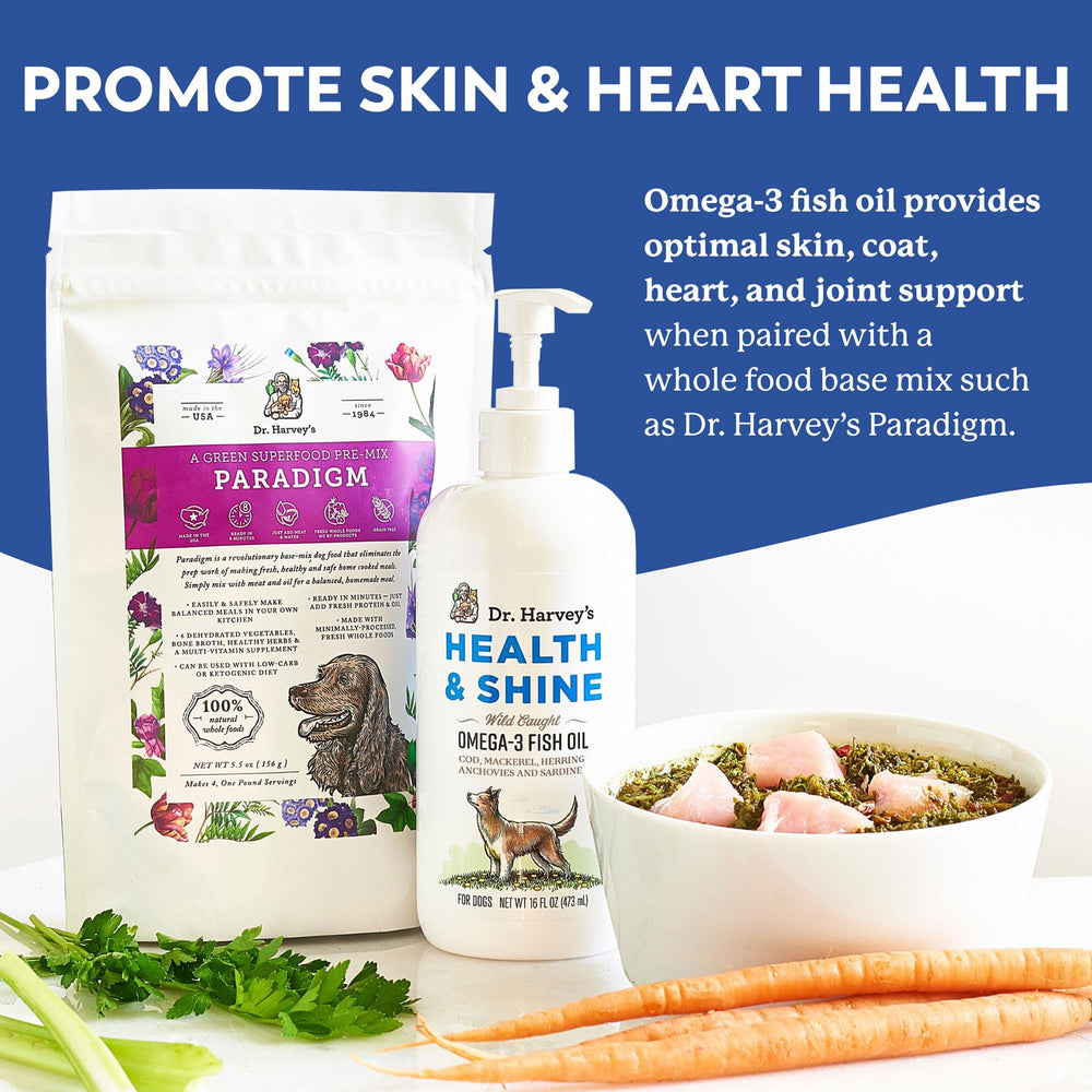 Dr. Harvey’s Health & Shine Omega-3 pump enables mess-free dosing for dogs.