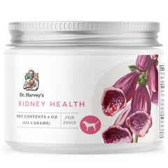Dr. Harvey's Kidney Health jar closeup showing natural kidney support for dogs