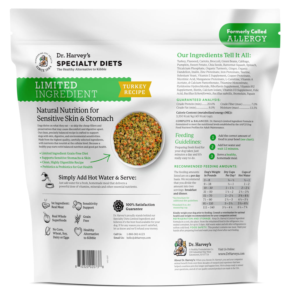 Brand packaging featuring Dr. Harvey's Specialty Diet.