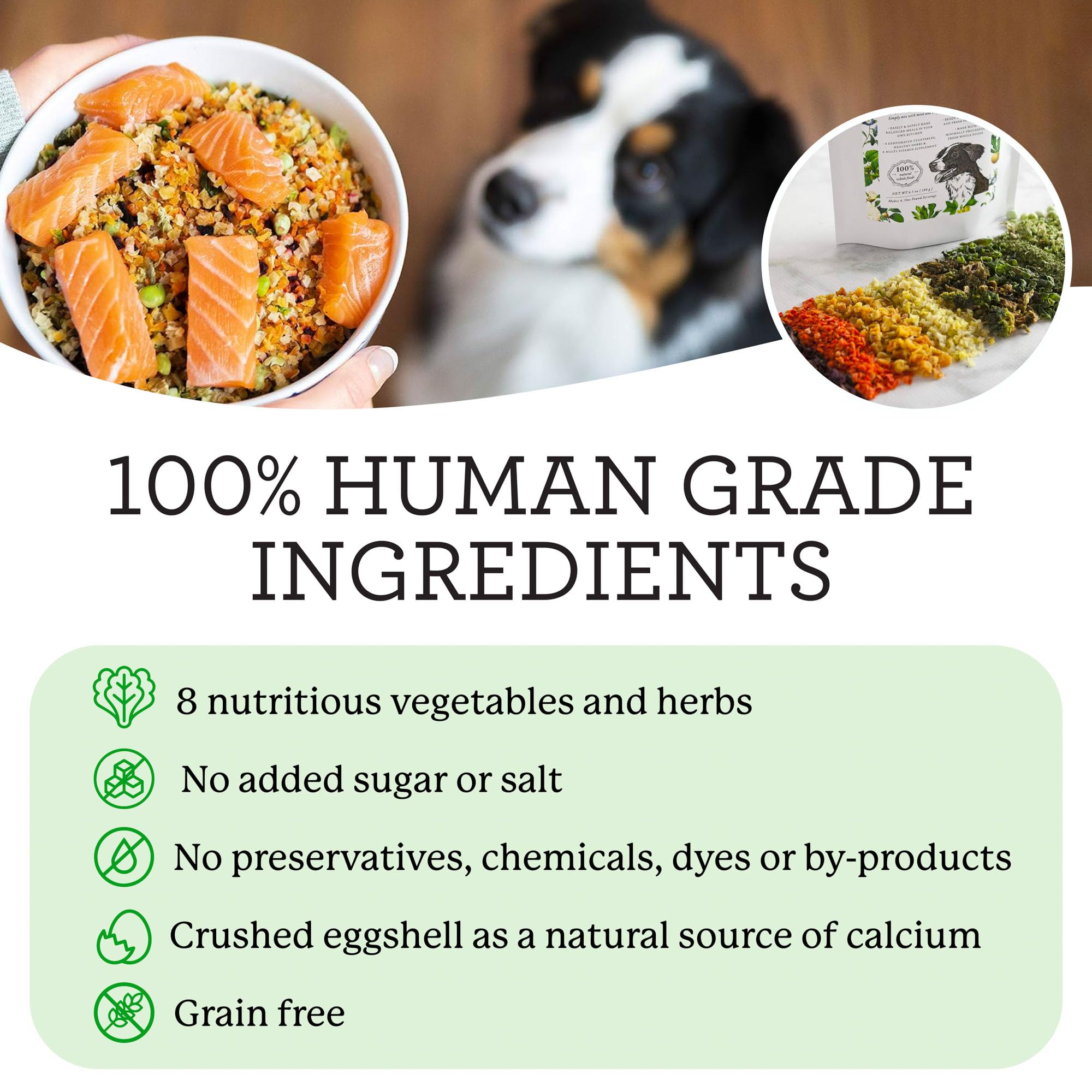 Dr. Harvey's Veg-to-Bowl crushed eggshells calcium close-up, natural calcium source for dogs